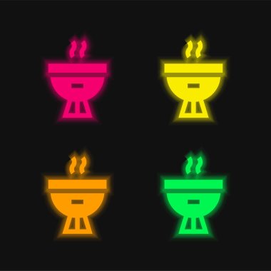 Bbq dört renk parlayan neon vektör simgesi