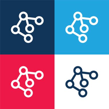 Atomik Yapı Çemberlerden ve Çizgiler Mavi ve Kırmızı Dört Renk Minimum Simgesi