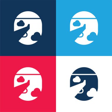 Uçak mavi ve kırmızı dört renk minimal simge kümesi