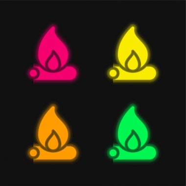 Şenlik ateşi parlayan dört renkli neon vektör simgesi