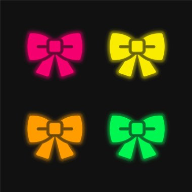 Baş Kravat 4 renkli parlak neon vektör simgesi