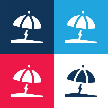 Beach Umbrella blue and red four color minimal icon set clipart