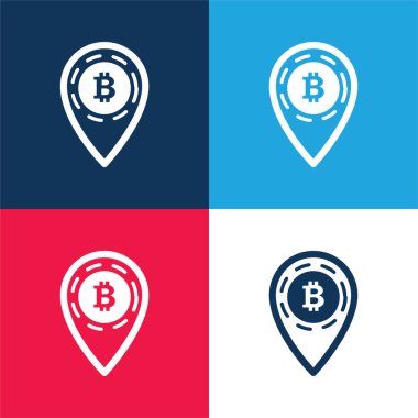Bitcoin Mavi ve kırmızı dört renk simgesi seti