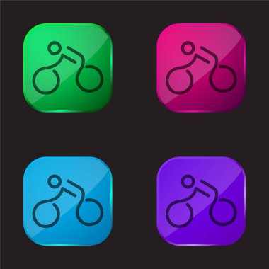 Bicycle Mounted By A Stick Man four color glass button icon clipart