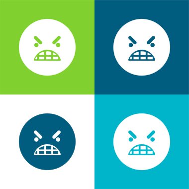 Öfke Duygusallığı Kare Yüzü Düz 4 renk simgesi seti