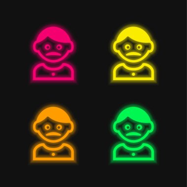 Bıyıklı Yetişkin Adam 4 renkli parlak neon vektör simgesi