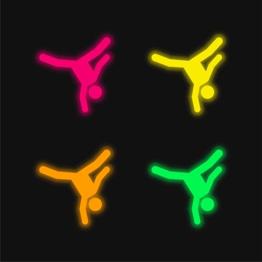 Breakdance dört renk parlayan neon vektör simgesi