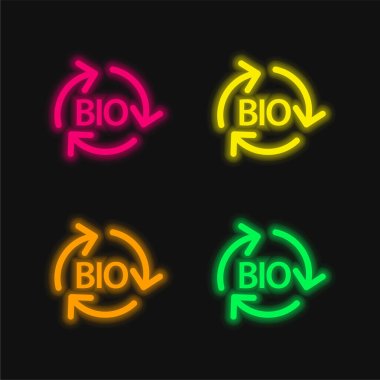 Bio Kütle Yenilenebilir Enerji 4 renkli neon vektör simgesi