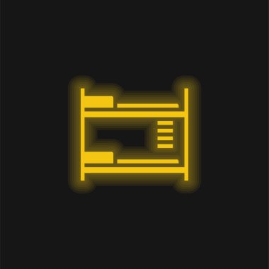 Bed yellow glowing neon icon clipart
