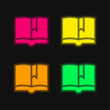 Kitap dört renk parlayan neon vektör simgesi