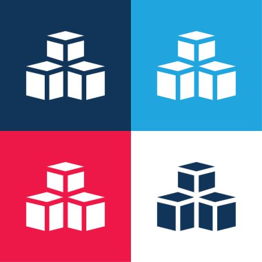 3d mavi ve kırmızı dört renk minimal simgesi seti