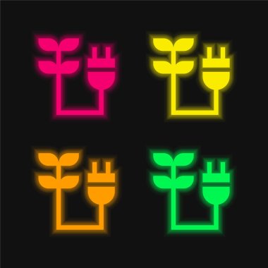 Bioenergy four color glowing neon vector icon clipart