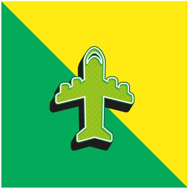 Dört Motorlu Uçak Yeşil ve Sarı 3D vektör simgesi