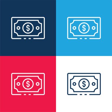 Banknote blue and red four color minimal icon set clipart