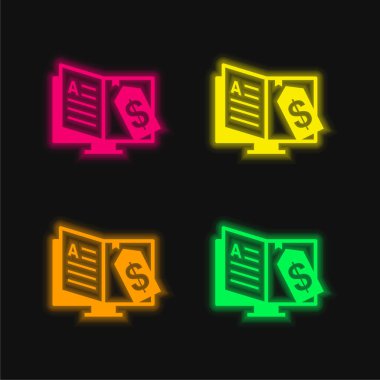 Kitap dört renk parlayan neon vektör simgesi