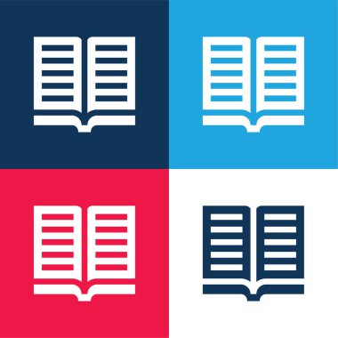 Kitap mavi ve kırmızı dört renk en küçük simge seti