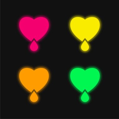 Kanayan Kalp dört renk parlayan neon vektör simgesi