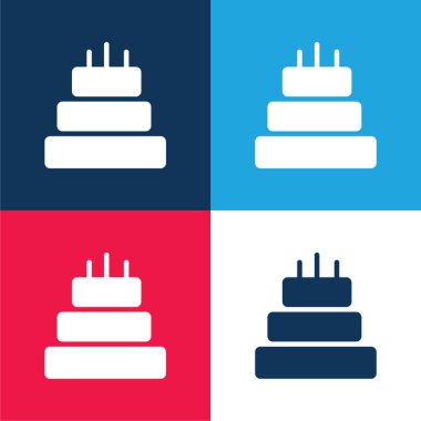 Birthday Cake Of Three Cakes blue and red four color minimal icon set clipart
