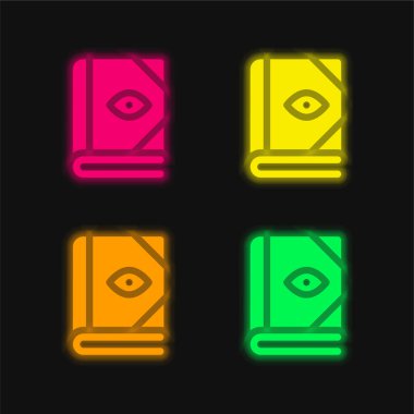 Kitap dört renk parlayan neon vektör simgesi