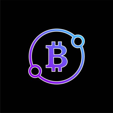 İki Noktalı Bir Çemberde Bitcoin İşareti Sembol mavi eğimli vektör simgesini bağlar