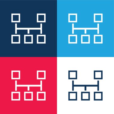 Bloklar mavi ve kırmızı dört renk minimal simgesi seti
