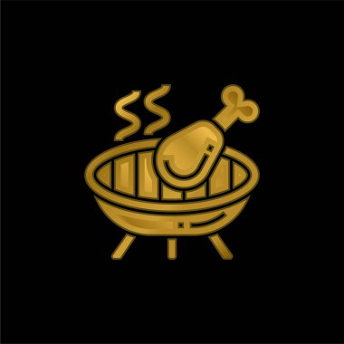 Barbekü altın kaplama metalik simge veya logo vektörü