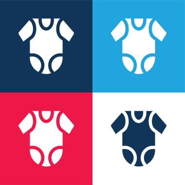 Bebek kıyafetleri mavi ve kırmızı dört renk minimal simge seti