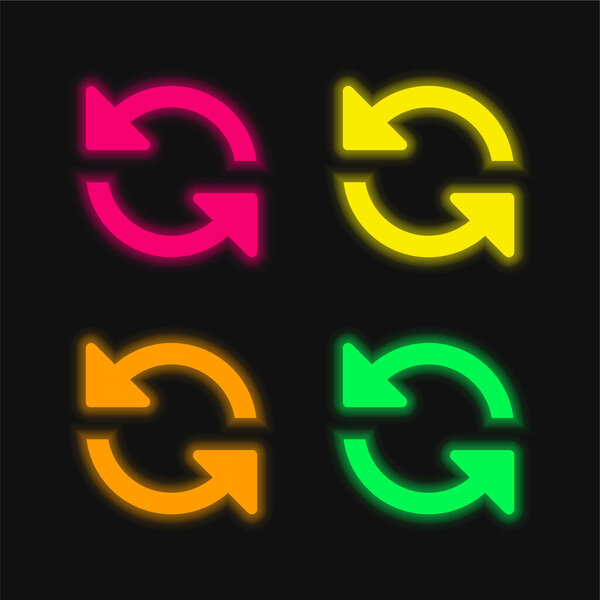 Arrows Couple Counterclockwise Rotating Symbol four color glowing neon vector icon