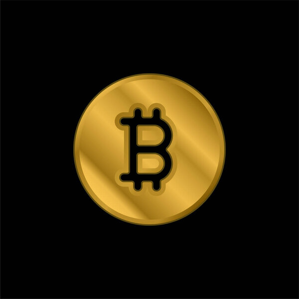 Позолоченная металлическая икона биткойна или вектор логотипа