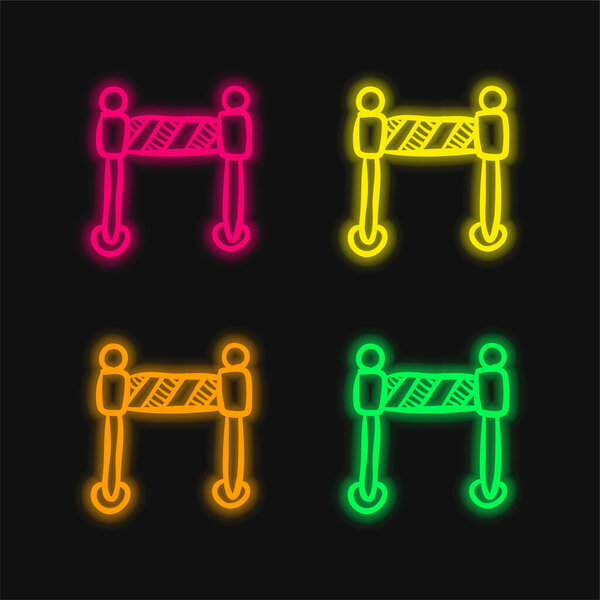 Barrier Construction Limit Tool four color glowing neon vector icon