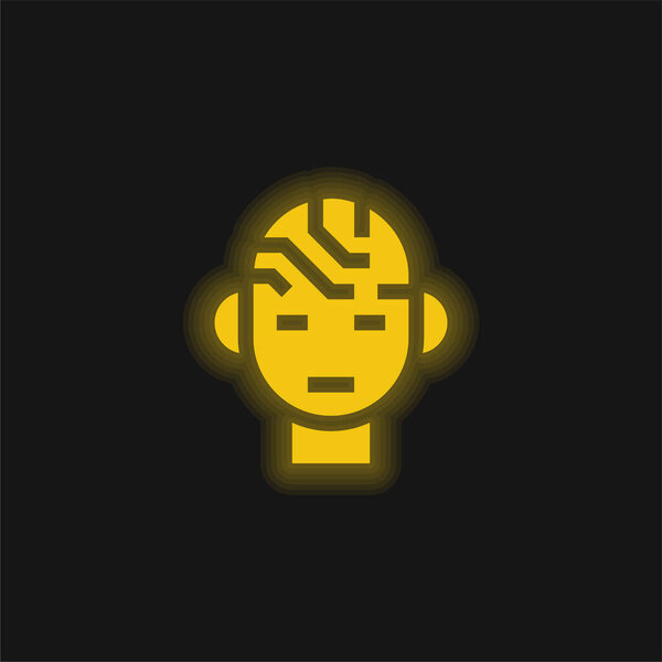 Brain yellow glowing neon icon