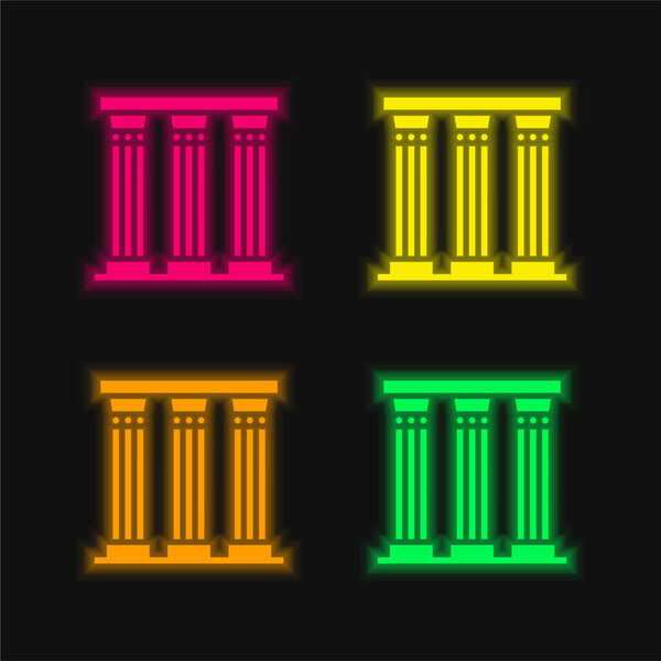 Ancient Pillar four color glowing neon vector icon
