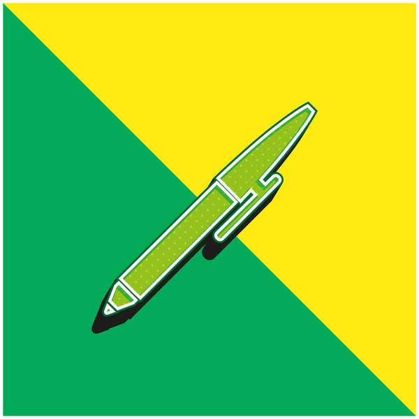 Ballpoint Pen Green and yellow modern 3d vector icon logo