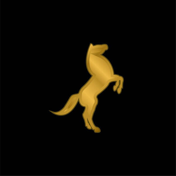 Большая конская поза на задних лапах, покрытая золотом металлическая икона или вектор логотипа