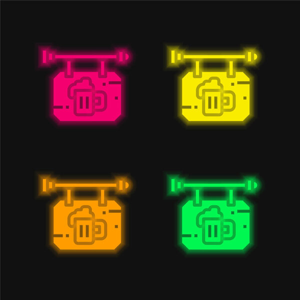Beer four color glowing neon vector icon