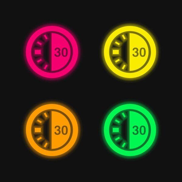 30 Seconds On A Timer four color glowing neon vector icon