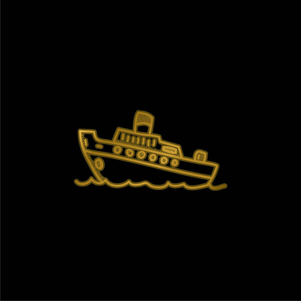 Boat gold plated metalic icon or logo vector