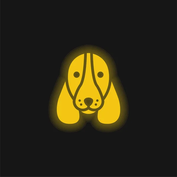 Basset Hound Dog Head Yellow Glowing Neon Icon — Stock Vector