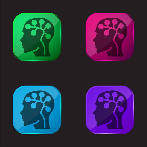 Brain four color glass button icon