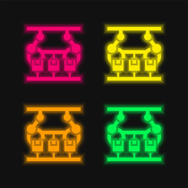 Assembling four color glowing neon vector icon