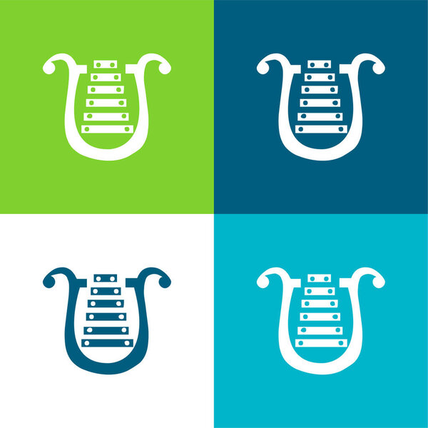 Bell Lyre Flat four color minimal icon set