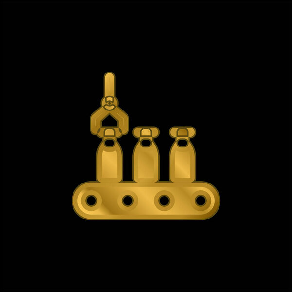 Assembly Line gold plated metalic icon or logo vector