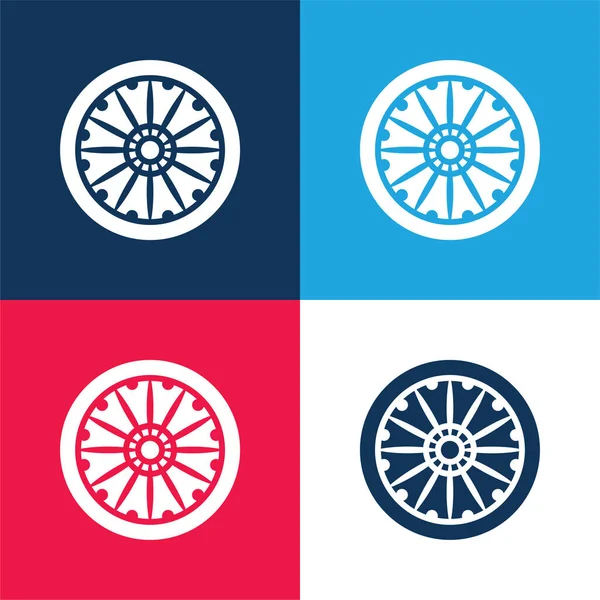 Ashoka Blu Rosso Quattro Colori Set Icone Minime — Vettoriale Stock