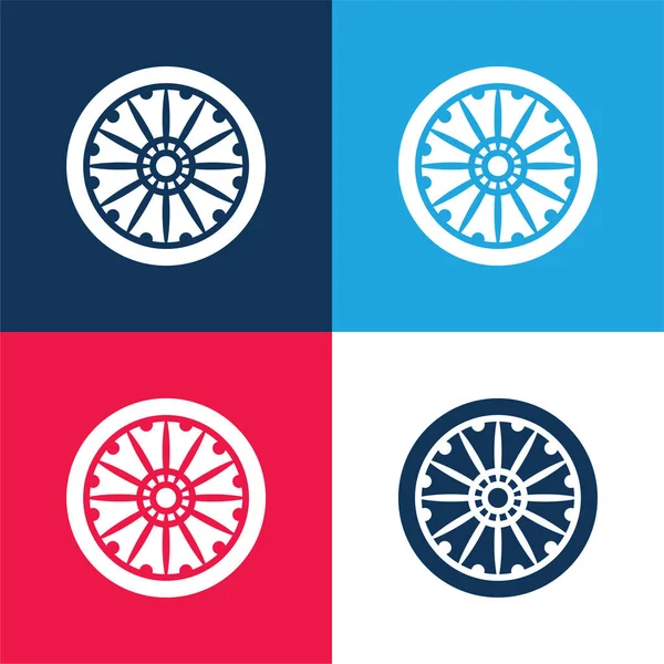 Ashoka Azul Rojo Conjunto Iconos Mínimo Cuatro Colores — Vector de stock