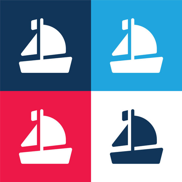 Лодка синий и красный четыре цвета минимальный набор значков