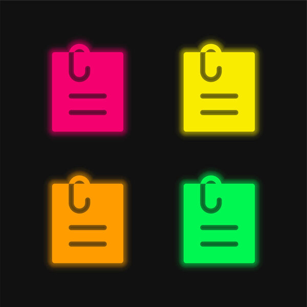 Attached File four color glowing neon vector icon