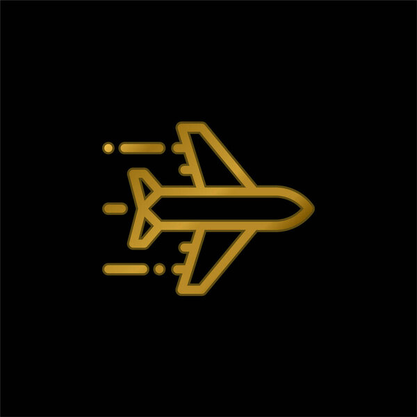Airplane gold plated metalic icon or logo vector