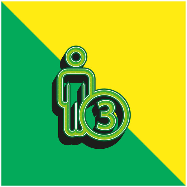 Три человека или номер три: зеленый и желтый современный трехмерный векторный логотип