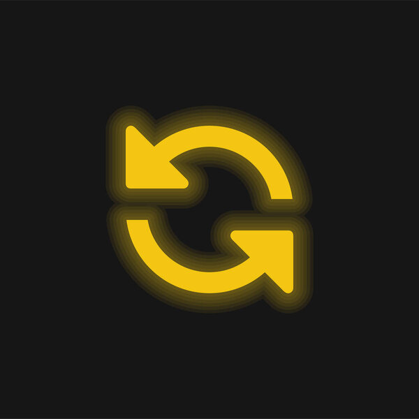 Arrows Couple Counterclockwise Rotating Symbol yellow glowing neon icon