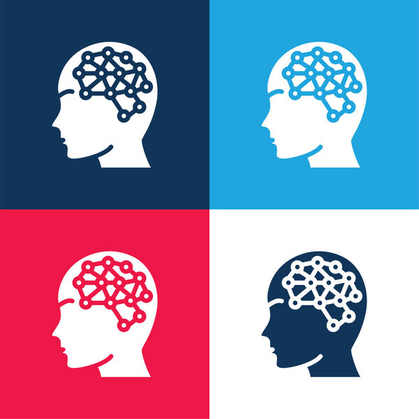 Искусственный интеллект синий и красный четыре цвета минимальный набор значков